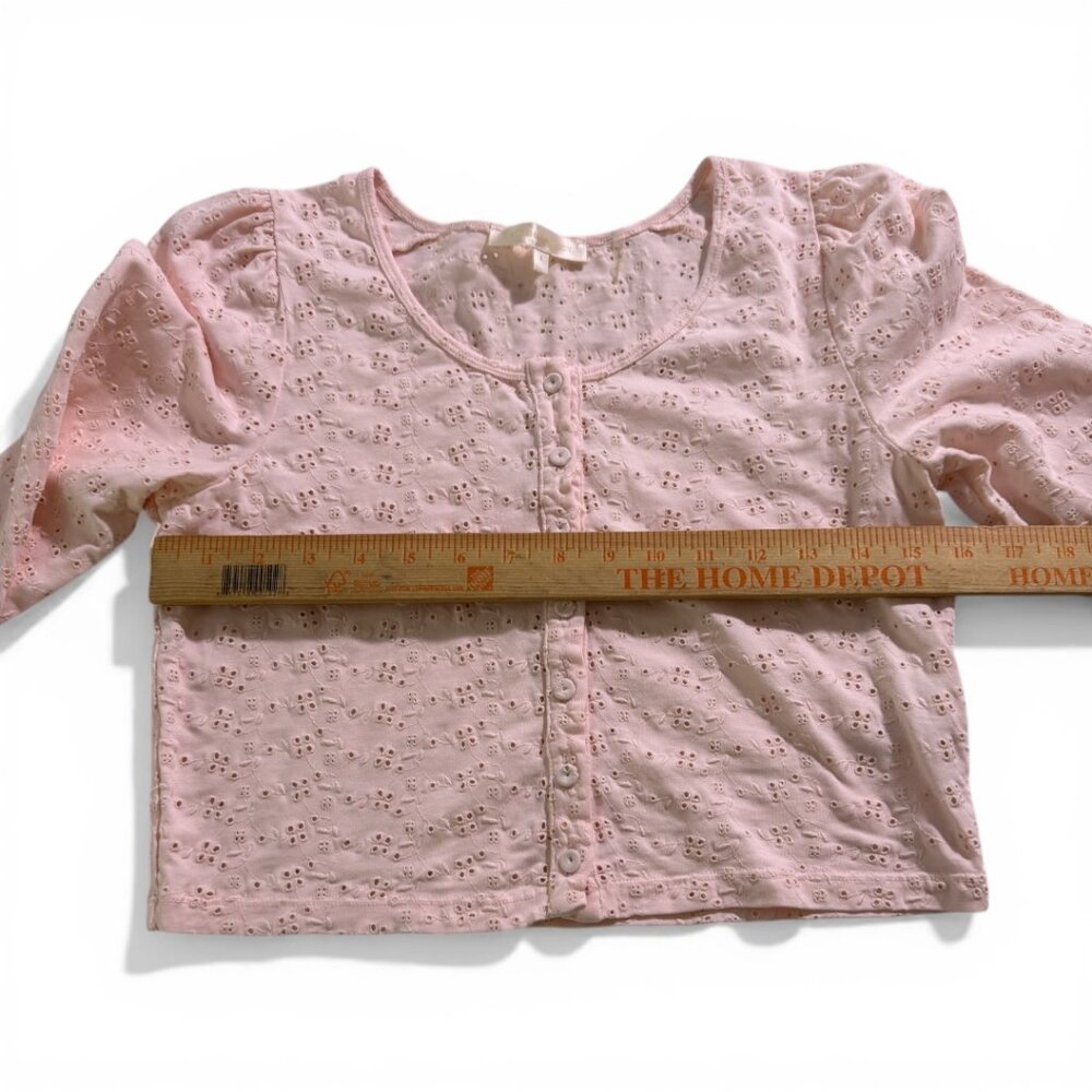 LoveShackFancy Jonah Crop Cardigan Blush Eyelet Button Front Sweater Size S - Picture 6 of 11